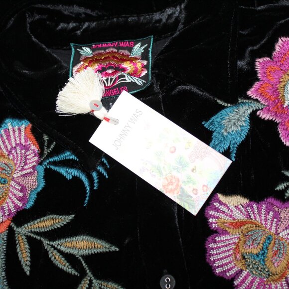 NWT Johnny Was Workshop Biya JWLA Embroidered Velvet Sidonia Pleat Blouse Top - Picture 7 of 7